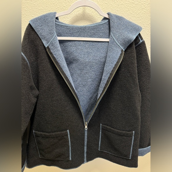 Cabi Wool Zip Hooded Jacket Sweater Pockets Thick Charcoal Gray Women's Large - Picture 7 of 8